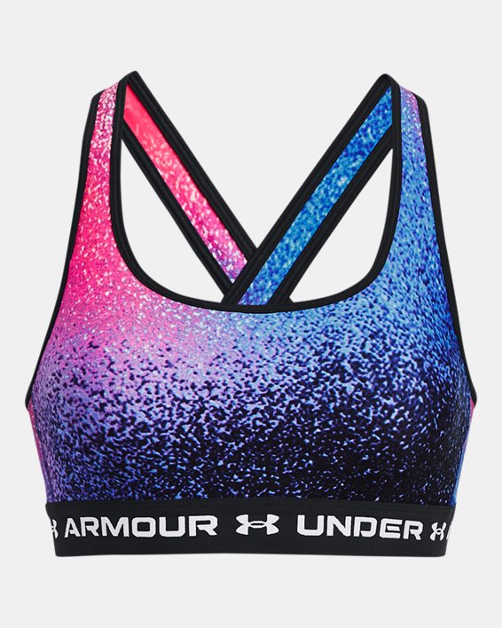 Women's Armour® Mid Crossback Printed Sports Bra, Blue, pdpMainDesktop image number 10